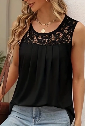 Kadın Askılı Yuvarlak Yaka Dantel Detaylı Viskon Bluz