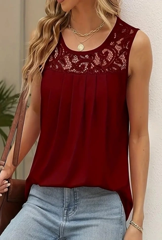 Kadın Askılı Yuvarlak Yaka Dantel Detaylı Viskon Bluz