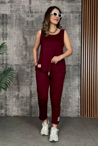 Kadın Askılı Yuvarlak Yaka Viskon Iki Iplik Bluz Ve Eşofman Altı Ikili Takım