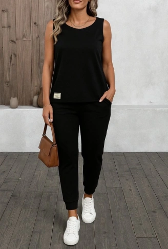 Kadın Askılı Yuvarlak Yaka Viskon Iki Iplik Bluz Ve Eşofman Altı Ikili Takım