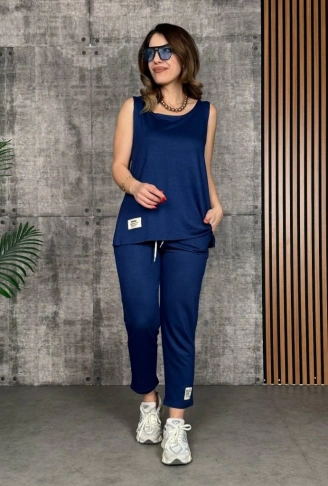 Kadın Askılı Yuvarlak Yaka Viskon Iki Iplik Bluz Ve Eşofman Altı Ikili Takım