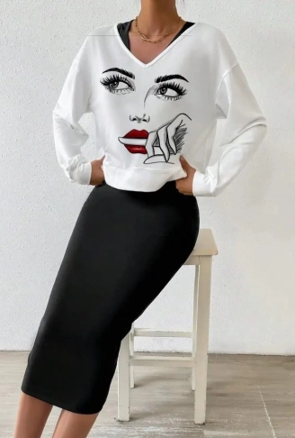 Kadın Askılı Yuvarlak Yaka Viskon Iki Iplik Elbise Ve V Yakalı Bluz Ikili Takım