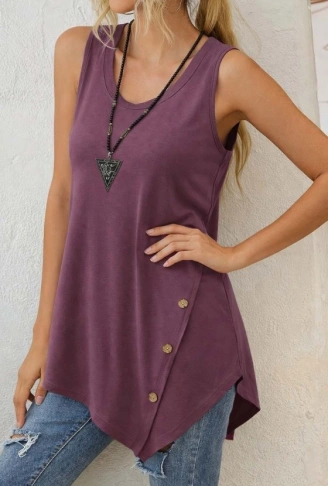 Kadın Askılı Yuvarlak Yakalı Asimetrik Kesim Detaylı Viskon Bluz