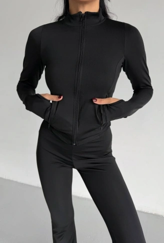 Kadın Balıkçı Yaka Cep Detaylı Ceket Ve Ispanyol Paça Spor Ikili Takım