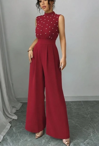 Kadın Balıkçı Yaka Kolsuz Incili Beli Kuşaklı Uzun Janjan Tulum