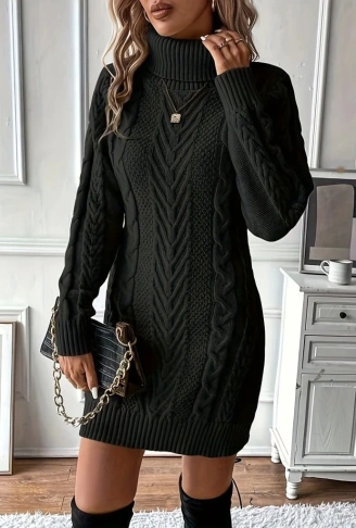 Kadın Balıkçı Yaka Mini Triko Elbise