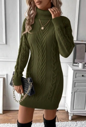 Kadın Balıkçı Yaka Mini Triko Elbise