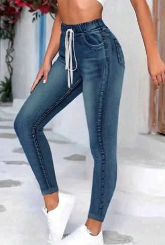 Kadın Belden Bağlamalı Cepli Yüksek Bel Kot Pantolon