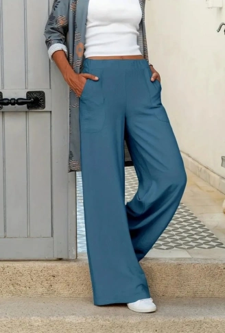 Kadın Beli Lastikli Cepli Palazzo Aerobin Pantolon