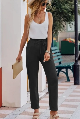 Kadın Beli Lastikli Keten Pantolon