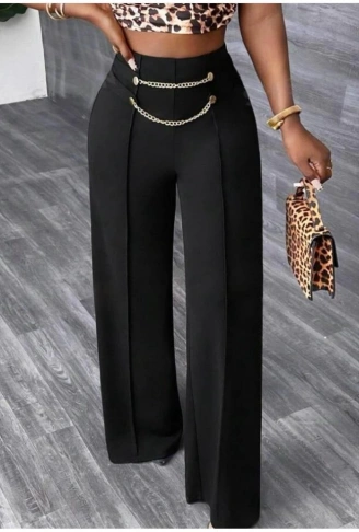 Kadın Beli Zincir Detaygeniş Paça Ithal Krep Pantolon