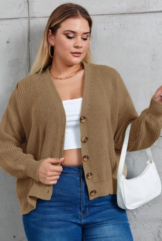 Kadın Beş Düğme Büyük Beden Triko Hırka