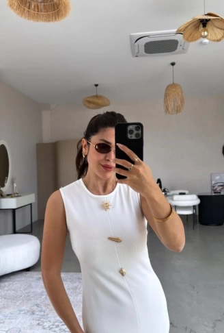 Kadın Bisiklet Yaka Broş Detay Yırtmaçlı Maxi Boy Ottoman Elbise