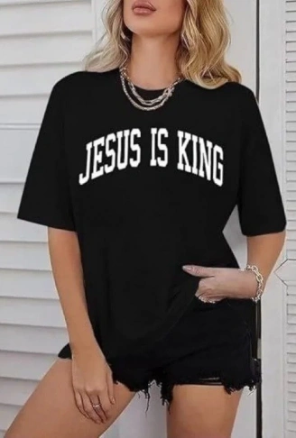 Kadın Bisiklet Yaka Kısa Kol Baskılı T-shirt - Siyah