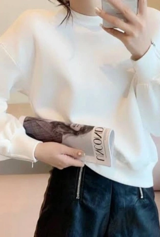 Kadın Bisiklet Yaka Kolları Volan Detay üç Iplik Kumaş Sweat