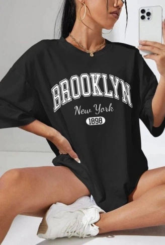 Kadın Brooklyn New York Baskılı Oversize Tshirt
