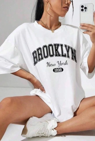 Kadın Brooklyn New York Baskılı Oversize Tshirt