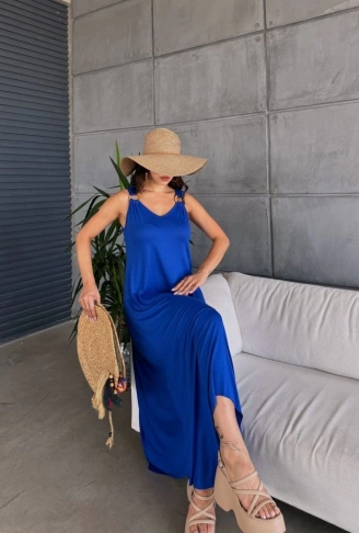 Kadın çan Dokuma Kumaş V Yaka Asimetrik Kesim Elbise