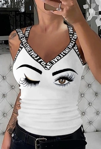 Kadın çapraz şeritli Göz Baskılı Viskon Bluz