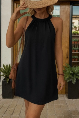 Kadın Daire Yakalı Omuzlardan Açık Sırt Dantel Detaylı Janjan Krep Elbise