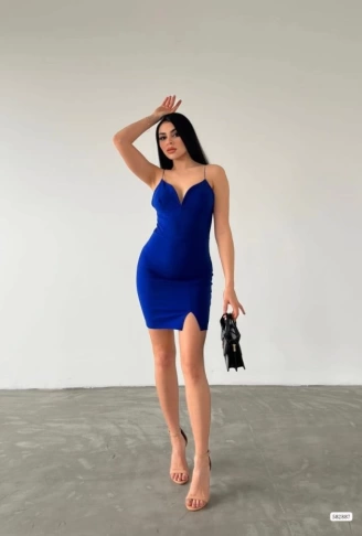 Kadın Dalgıç Krep Kumaş Askılı Mini Elbise