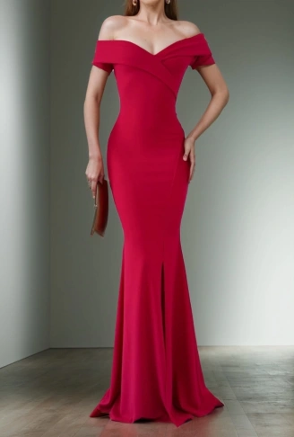 Kadın Dalgıç Kumaş Kayık Yaka Ve Dekolte Detaylı Elbise