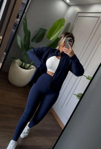 Kadın Full Likralı Ceket Ve Yüksek Bel Tayt Ikili Takim