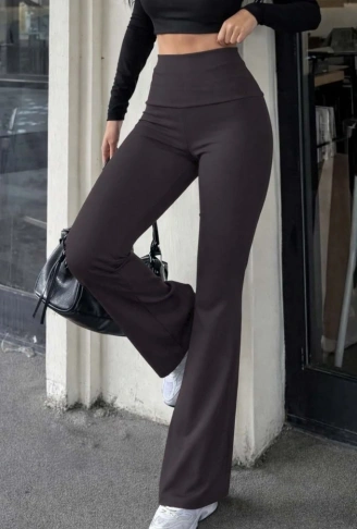 Kadın Geniş Korsaj Bel Detaylı Paçaya Doğru Geniş Yüksek Bel Dalgıç Pantolon