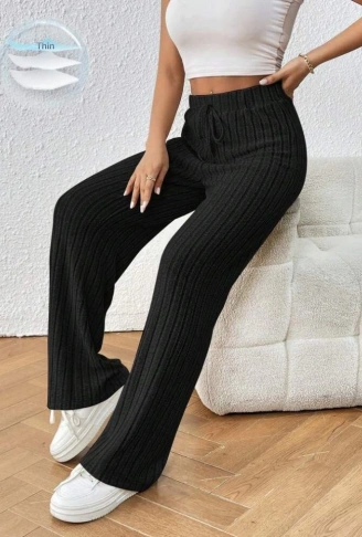 Kadın Hafif şardonlu Full Likralı Fitilli Kaşkorse Kumaş Bol Paça Pantolon