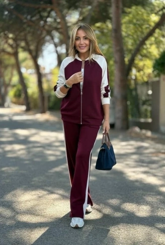 Kadın Hakim Yaka şerit Detay Hırka Ve Bol Paça Pantolon Ikili Takım