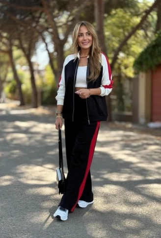 Kadın Hakim Yaka şerit Detay Hırka Ve Bol Paça Pantolon Ikili Takım