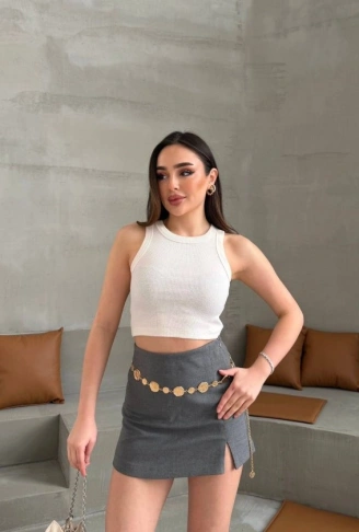 Kadın Halter Yaka Fitilli Esnek Crop Atlet