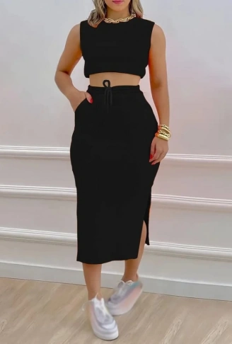 Kadın Iki Iplik Crop Etek Ikili Takım