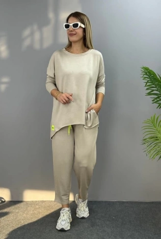 Kadın Iki Iplik Viskon Pamuk Kumaş Arma Detaylı Ikili Takım