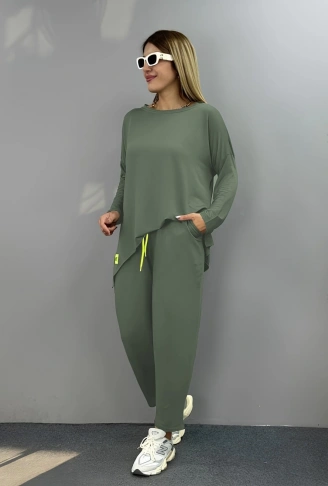 Kadın Iki Iplik Viskon Pamuk Kumaş Arma Detaylı Ikili Takım