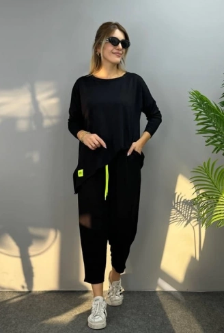 Kadın Iki Iplik Viskon Pamuk Kumaş Arma Detaylı Ikili Takım