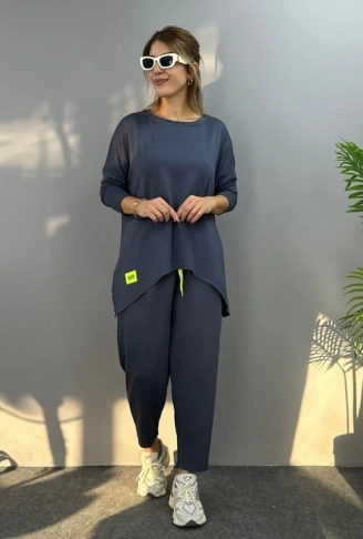 Kadın Iki Iplik Viskon Pamuk Kumaş Arma Detaylı Ikili Takım