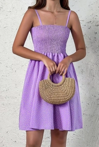 Kadın Ip Askılı Gipeli Desenli Kısa Süprem Elbise