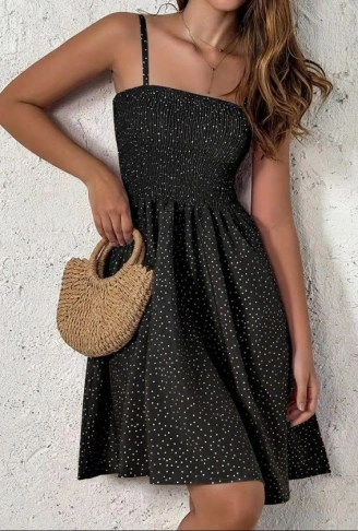 Kadın Ip Askılı Gipeli Desenli Kısa Süprem Elbise