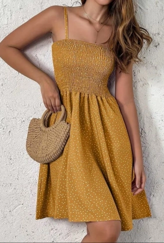 Kadın Ip Askılı Gipeli Desenli Kısa Süprem Elbise