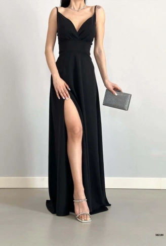 Kadın Ip Askılı Kruvaze Yaka Maxi Boy Abiye Elbise