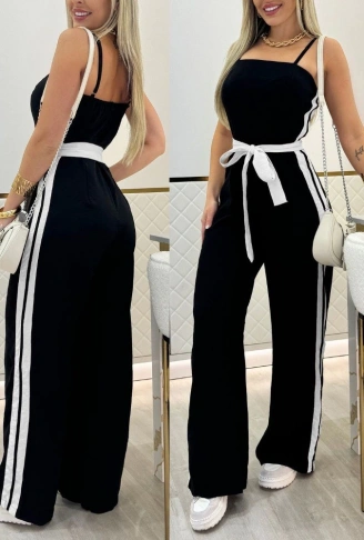 Kadın Ip Askılı Straplez Belden Kuşaklı Viskon Iki Iplik Tulum