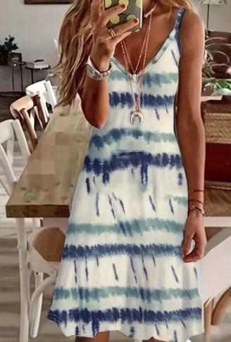 Kadın Ip Askılı V Yakalı Karışık Renkli Süprem Elbise