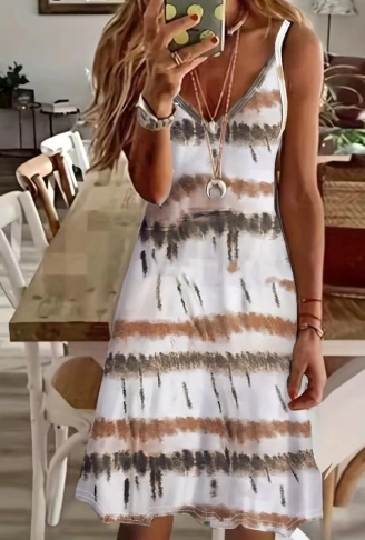 Kadın Ip Askılı V Yakalı Karışık Renkli Süprem Elbise