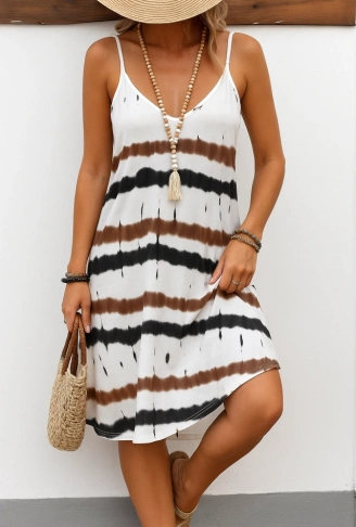 Kadın Ip Askılı V Yakalı Karışık Renkli Süprem Elbise