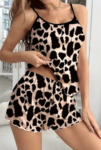 Kadın Ip Askılı Yuvarlak Yaka Bluz Ve Short Süprem Ikili Takım