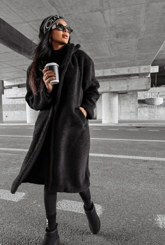 Kadın Kapüşon Ve Cep Detay Uzun Astarsız Wellsoft Ceket