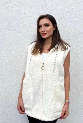 Kadın Kapüşon Ve Fermuar Detay Welsoft Kolsuz Yelek