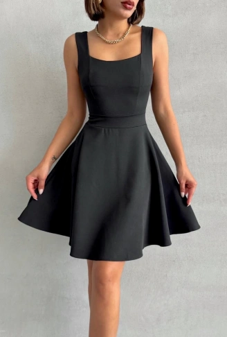 Kadın kare yaka kısa elbise s251188