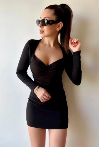 Kadın Kare Yaka Mini Elbise